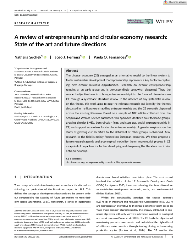 (PDF) A review of entrepreneurship and circular economy research: State ...