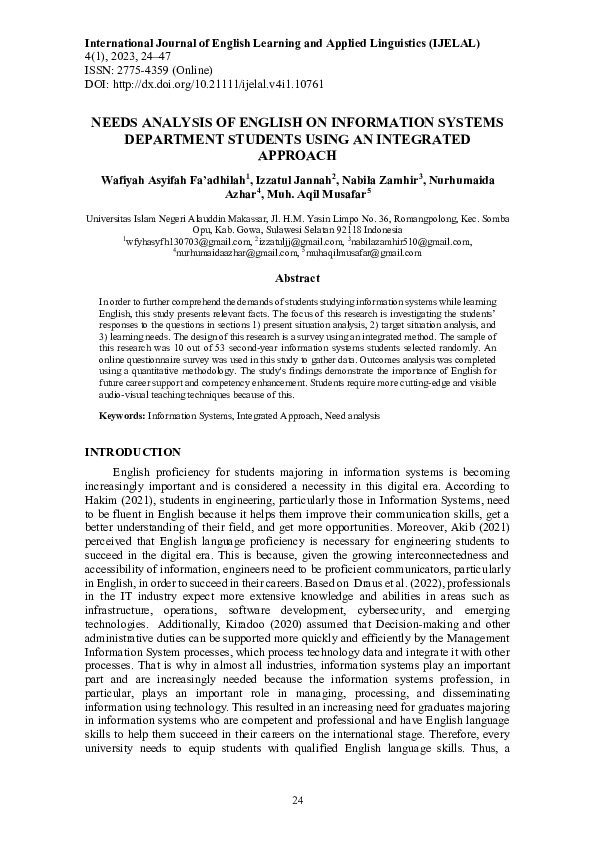 (PDF) Needs Analysis of English on Information Systems Department ...