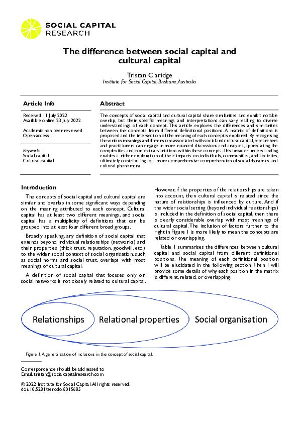 (PDF) The difference between social capital and cultural capital