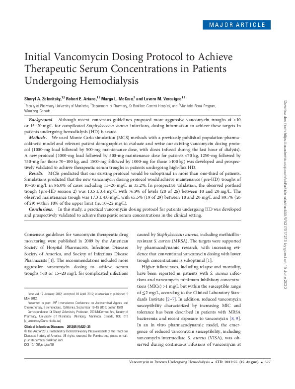 (PDF) Initial Vancomycin Dosing Protocol to Achieve Therapeutic Serum ...