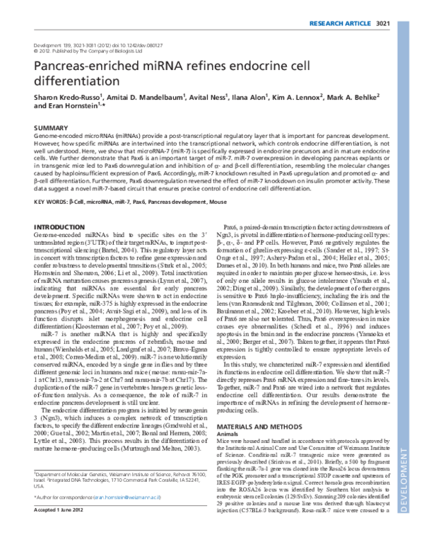 (PDF) Pancreas-enriched miRNA refines endocrine cell differentiation
