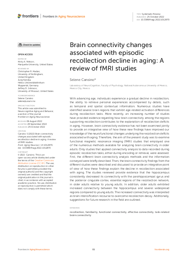 (PDF) Brain connectivity changes associated with episodic recollection ...
