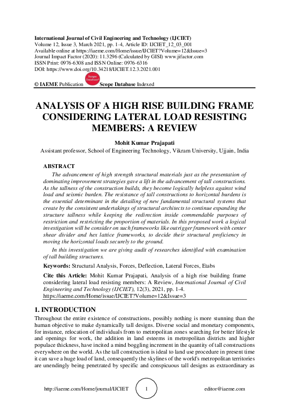 (PDF) Analysis of a High Rise Building Frame Considering Lateral Load ...
