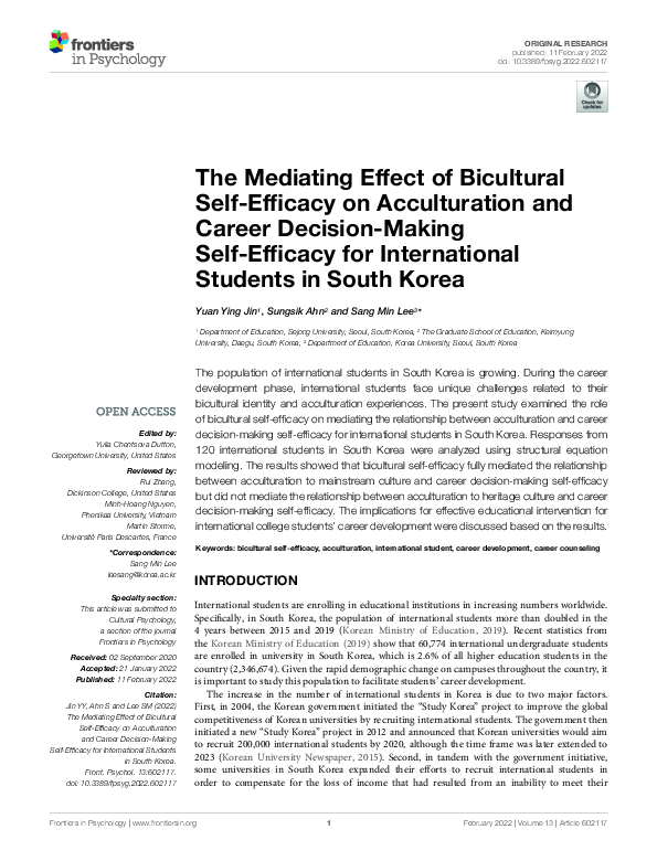 (PDF) The Mediating Effect of Bicultural Self-Efficacy on Acculturation ...