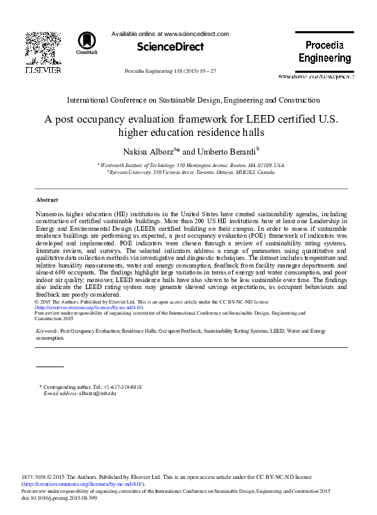 (PDF) A post occupancy evaluation framework for LEED certified U.S ...