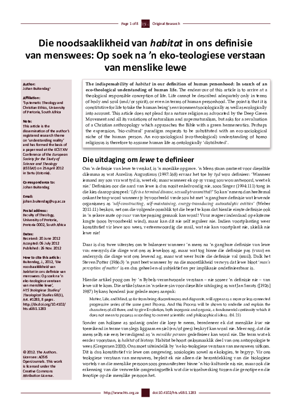 (PDF) The indispensability of habitat in our definition of human ...
