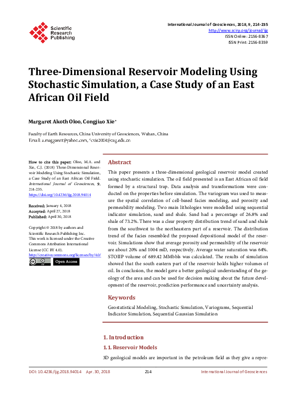 (PDF) Three-Dimensional Reservoir Modeling Using Stochastic Simulation ...