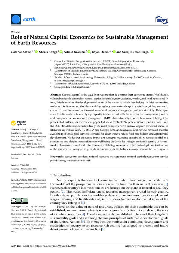 (PDF) Role of Natural Capital Economics for Sustainable Management of ...