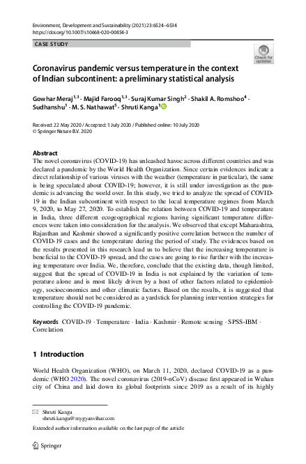 (PDF) Coronavirus pandemic versus temperature in the context of Indian ...