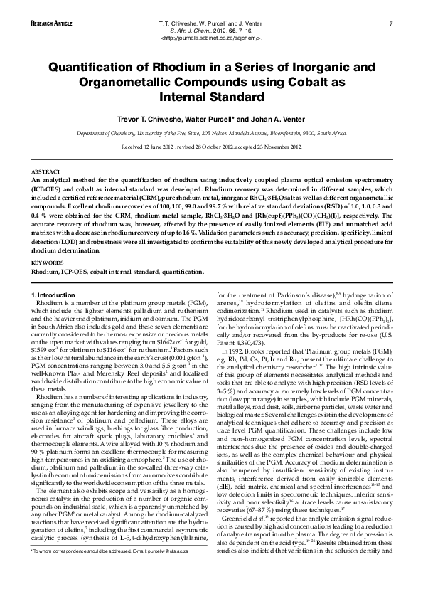 (PDF) Quantification of rhodium in a series of inorganic and ...