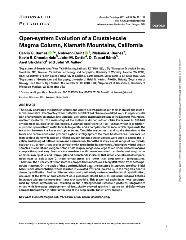 (PDF) Open-system Evolution of a Crustal-scale Magma Column, Klamath ...
