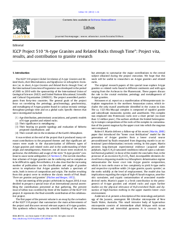 (PDF) IGCP Project 510 “A-type Granites and Related Rocks through Time ...