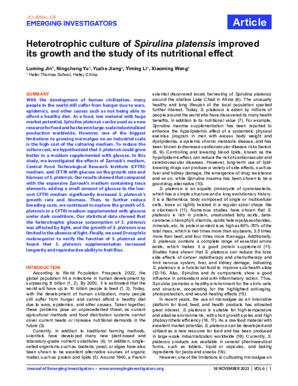 (PDF) Heterotrophic culture of Spirulina platensis improved its growth ...