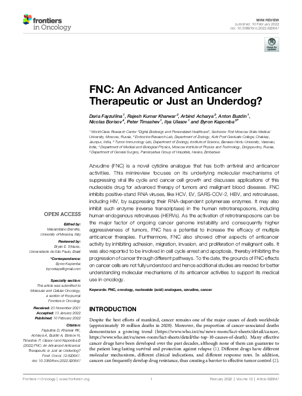 (PDF) FNC: An Advanced Anticancer Therapeutic or Just an Underdog?