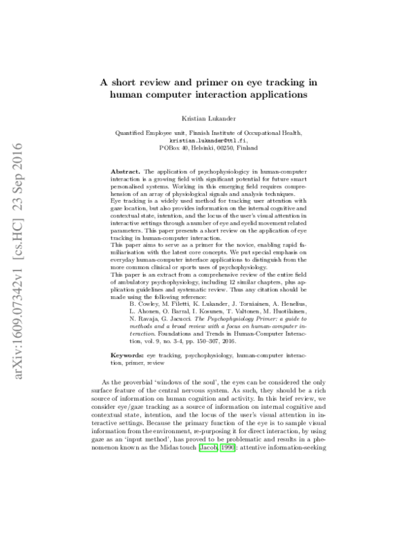 (PDF) A short review and primer on eye tracking in human computer ...