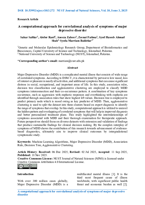 (PDF) A computational approach for correlational analysis of symptoms ...