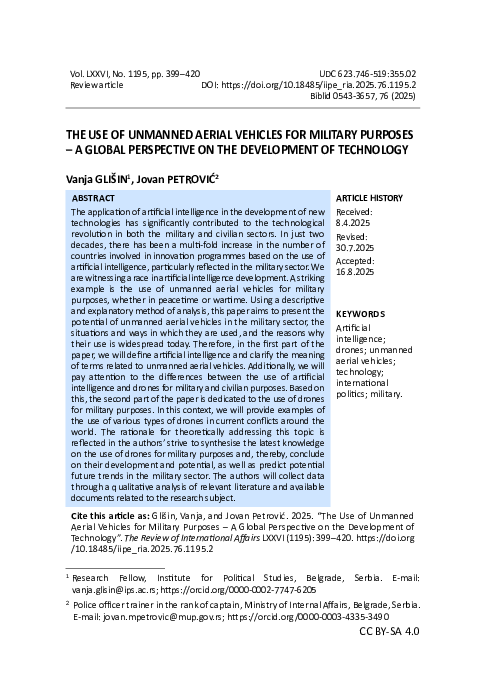 (PDF) THE USE OF UNMANNED AERIAL VEHICLES FOR MILITARY PURPOSES -A ...