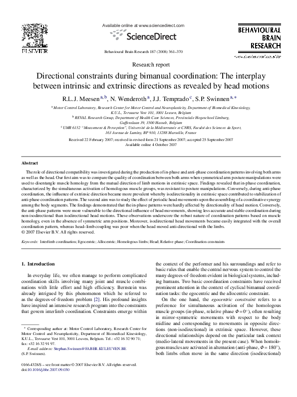 (PDF) Directional constraints during bimanual coordination: The ...