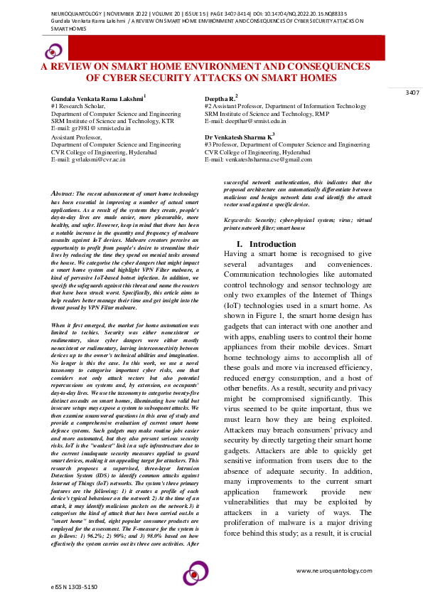 (PDF) A REVIEW ON SMART HOME ENVIRONMENT AND CONSEQUENCES OF CYBER ...