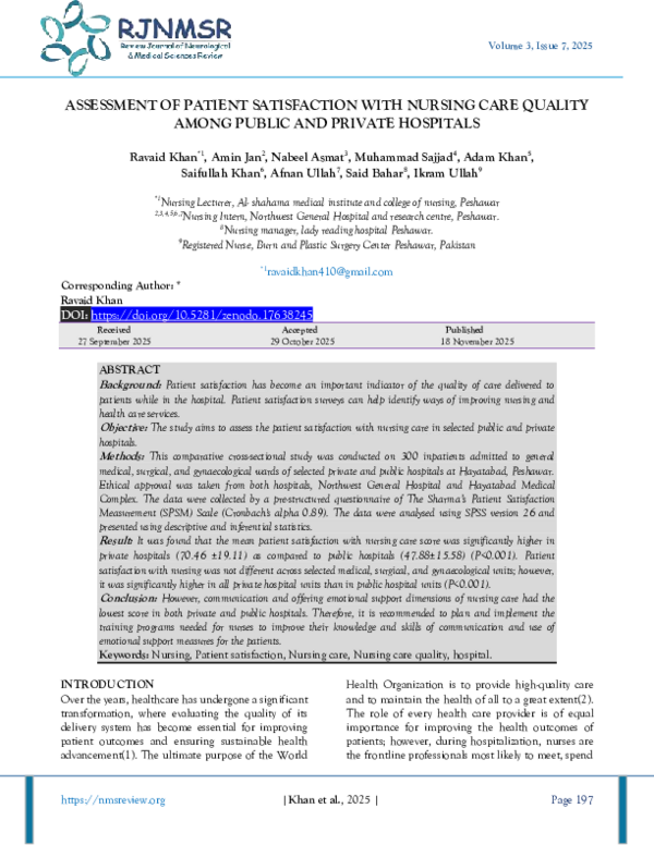 (PDF) ASSESSMENT OF PATIENT SATISFACTION WITH NURSING CARE QUALITY ...
