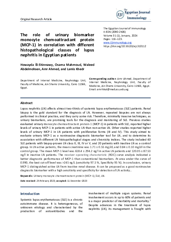 (PDF) The role of urinary biomarker monocyte chemoattractant protein ...