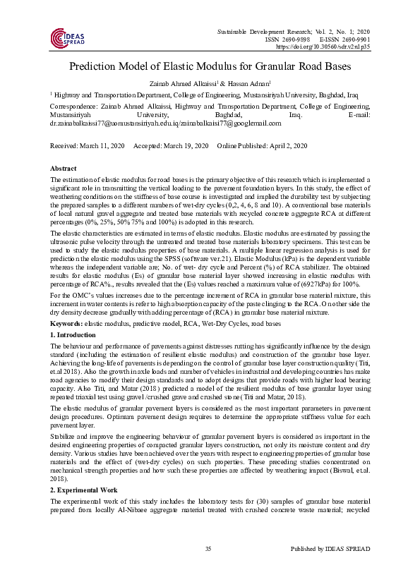 (PDF) Prediction Model of Elastic Modulus for Granular Road Bases