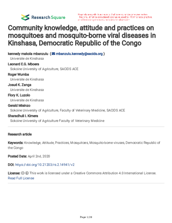 (PDF) Community knowledge, attitude and practices on mosquitoes and ...