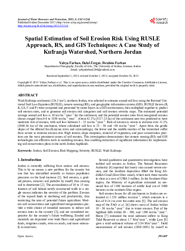 (PDF) Spatial Estimation of Soil Erosion Risk Using RUSLE Approach, RS ...