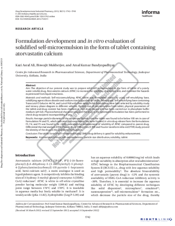 (PDF) Formulation development and in vitro evaluation of solidified ...