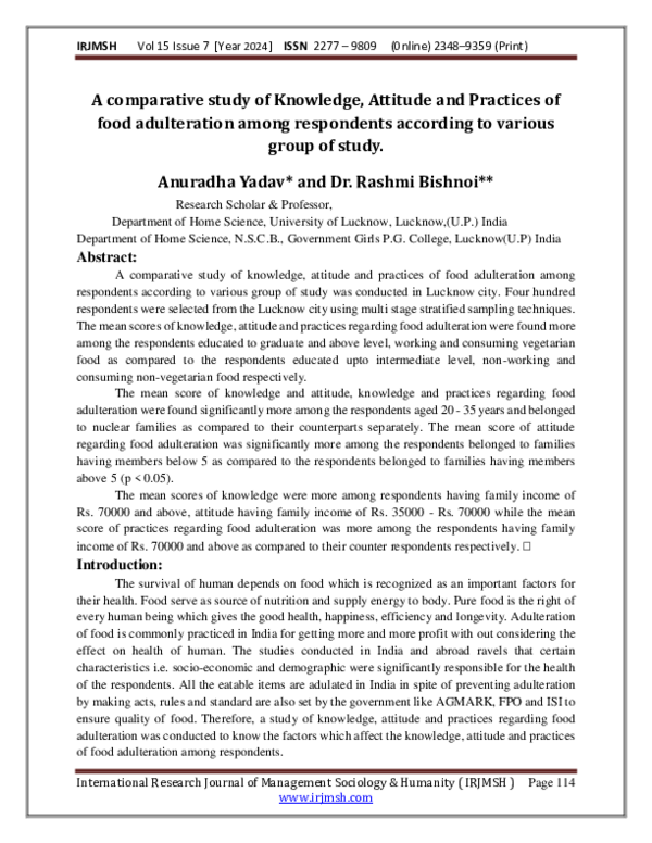 (PDF) A comparative study of Knowledge, Attitude and Practices of food ...