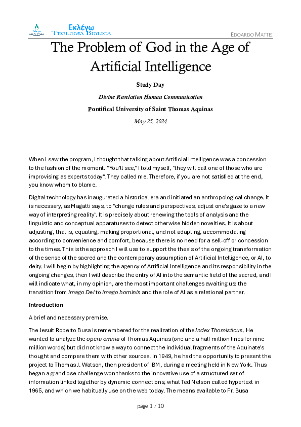 (PDF) The Problem of God in the Age of Artificial Intelligence