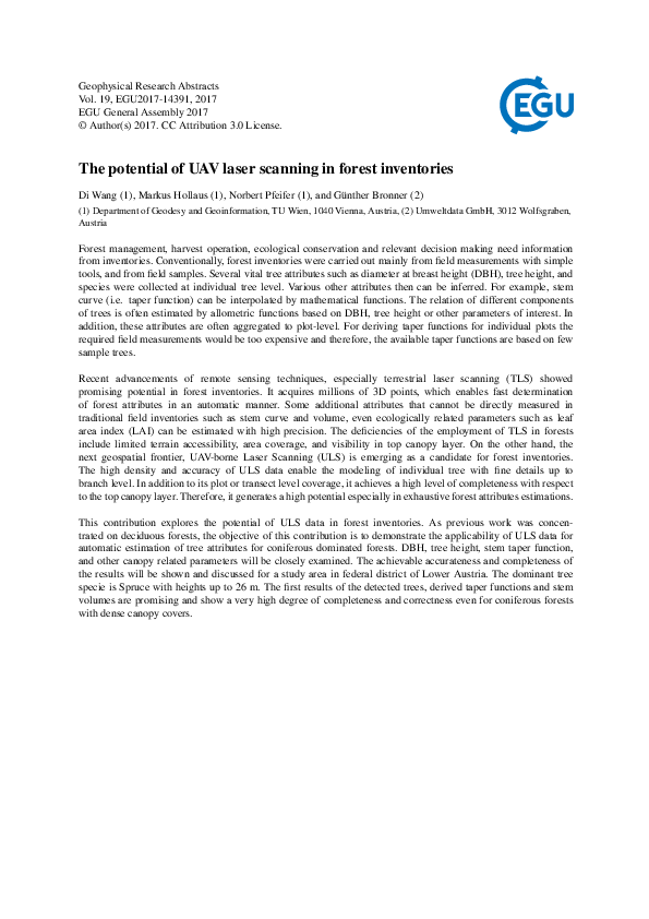 (PDF) The potential of UAV laser scanning in forest inventories