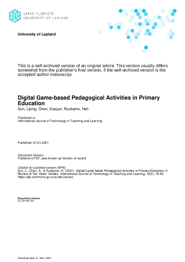 (PDF) Digital Game-based Pedagogical Activities in Primary Education: A ...