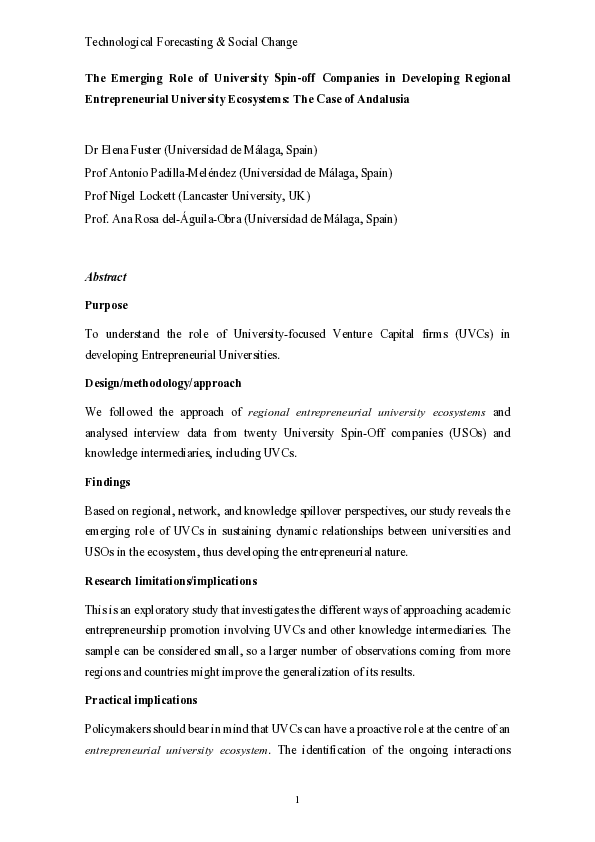 (PDF) The emerging role of university spin-off companies in developing ...