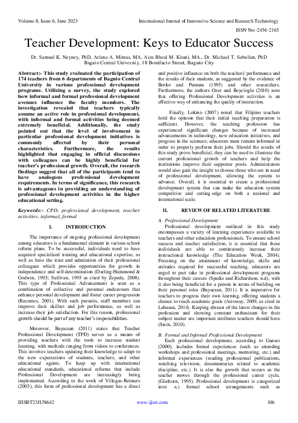 (PDF) Teacher Development: Keys to Educator Success