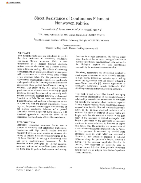 (PDF) Sheet Resistance of Continuous Filament Nonwoven Fabrics