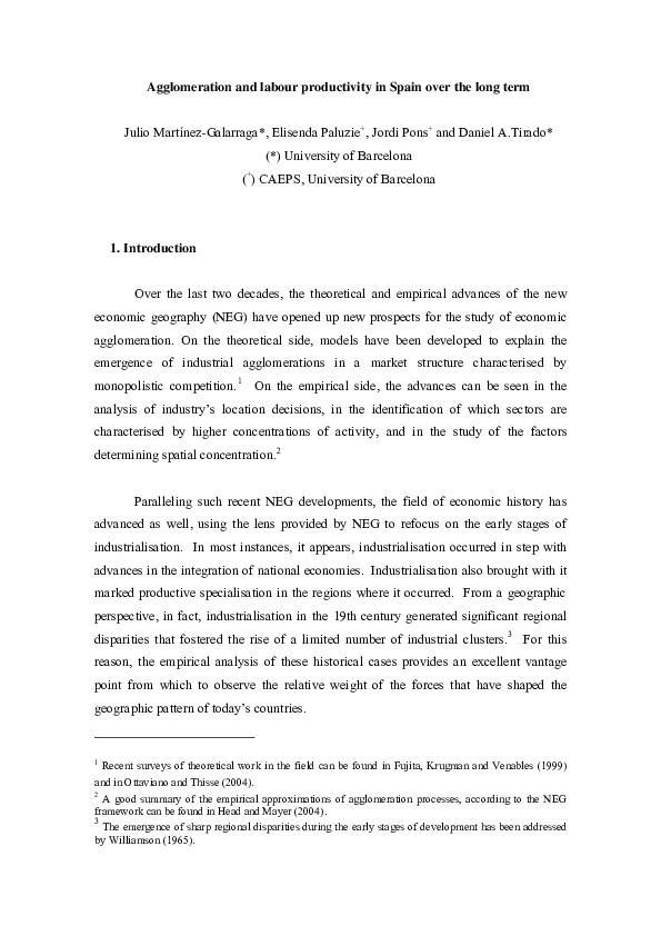 (PDF) Agglomeration and labour productivity in Spain over the long term