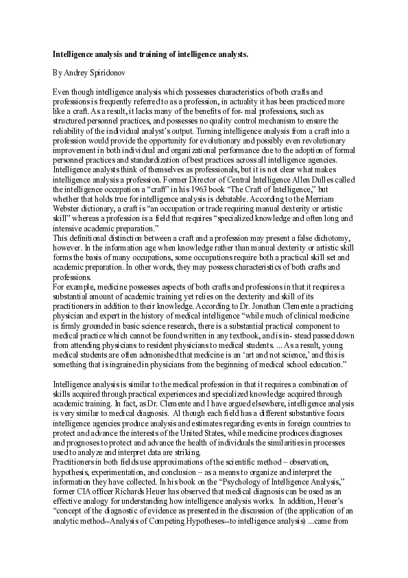 (PDF) Intelligence analysis and training of intelligence analysts.