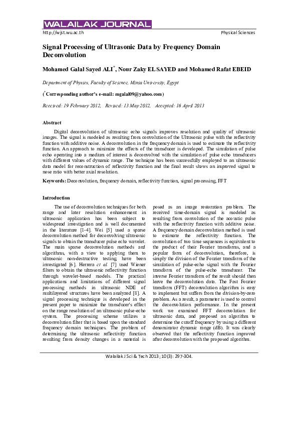 (PDF) Signal Processing of Ultrasonic Data by Frequency Domain