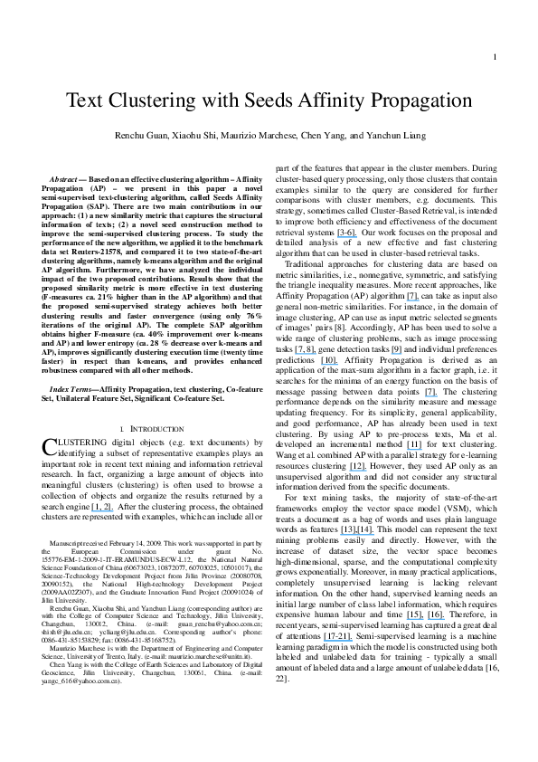 (PDF) Text Clustering with Seeds Affinity Propagation