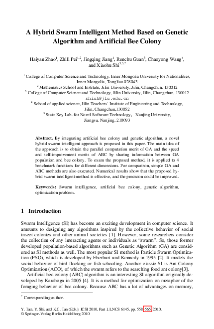 (PDF) A Hybrid Swarm Intelligent Method Based on Genetic Algorithm and ...