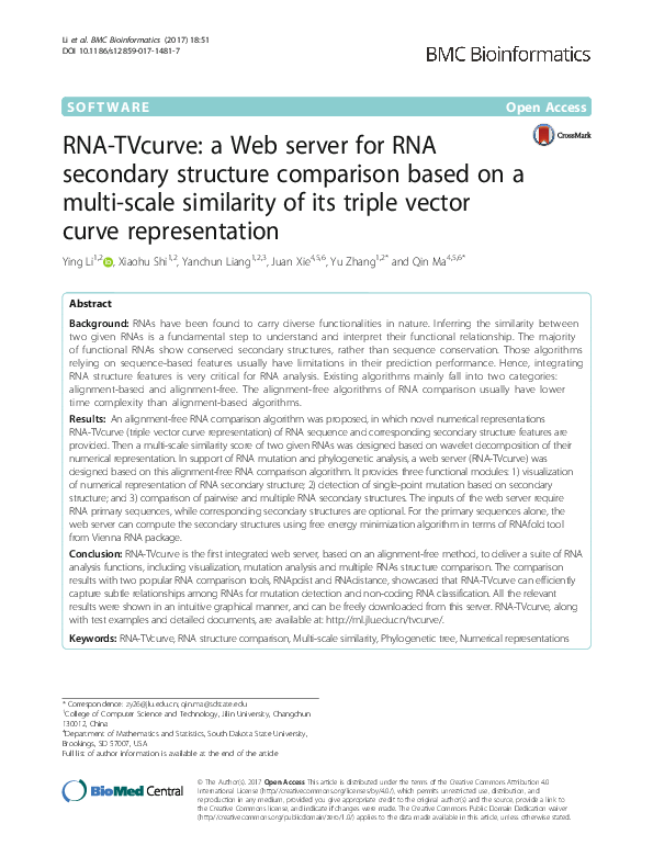 (PDF) RNA-TVcurve: a Web server for RNA secondary structure comparison ...