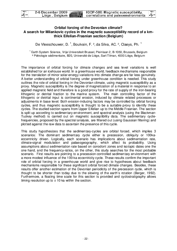 (PDF) Orbital forcing of the Devonian climate ? a search for ...