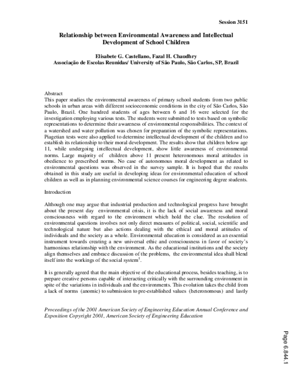 (PDF) Relationship Between Environmental Awareness And Intellectual ...