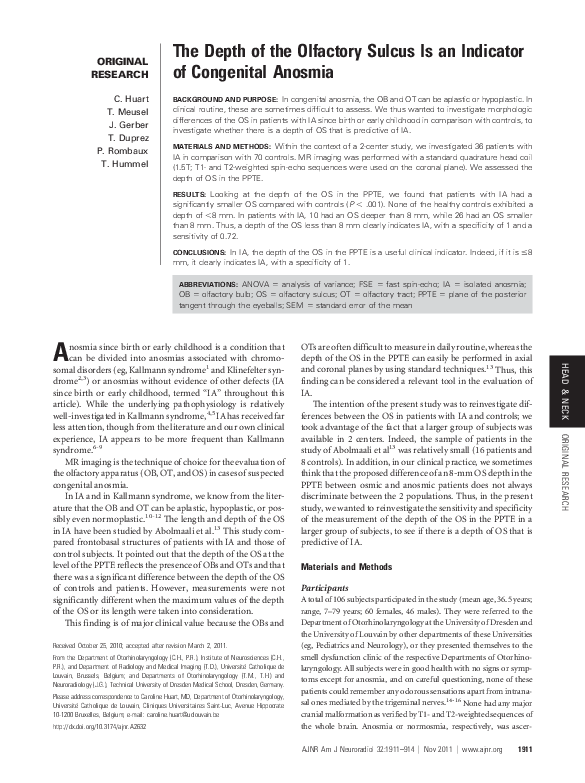 (PDF) The Depth of the Olfactory Sulcus Is an Indicator of Congenital ...