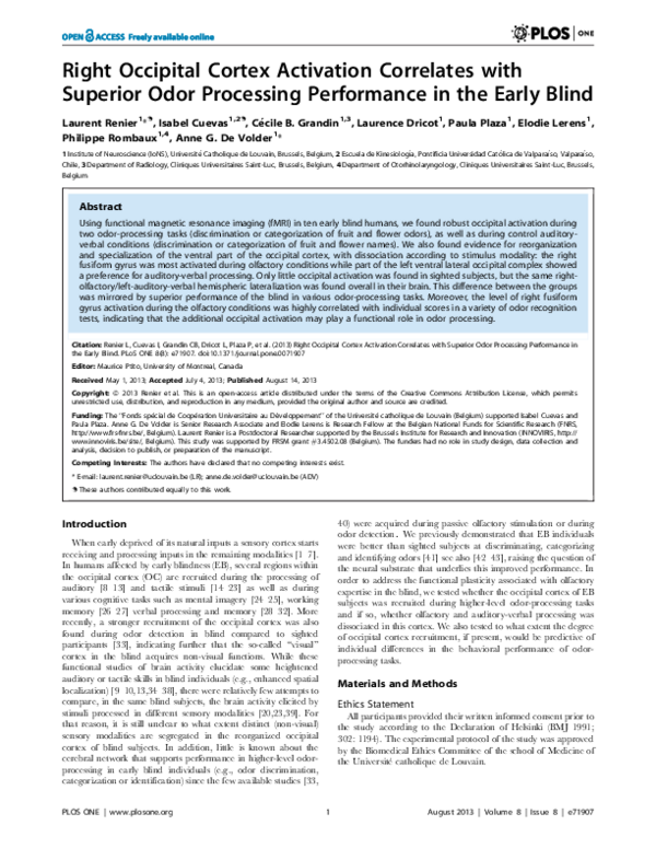 (PDF) Right Occipital Cortex Activation Correlates with Superior Odor ...