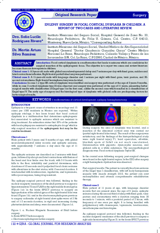 (PDF) Epilepsy Surgery in Focal Cortical Dysplasia in Children. A ...