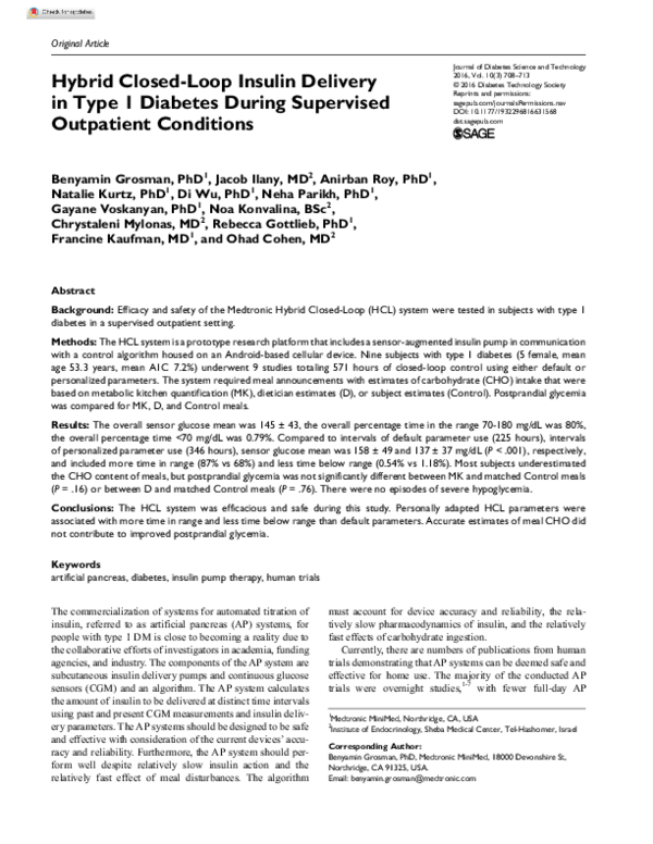 (PDF) Hybrid Closed-Loop Insulin Delivery in Type 1 Diabetes During ...