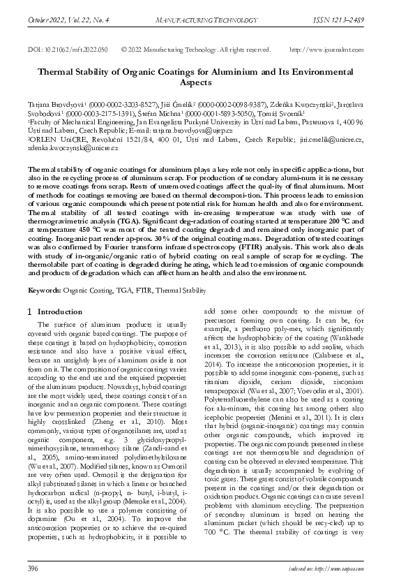 (PDF) Thermal Stability of Organic Coatings for Aluminium and Its ...