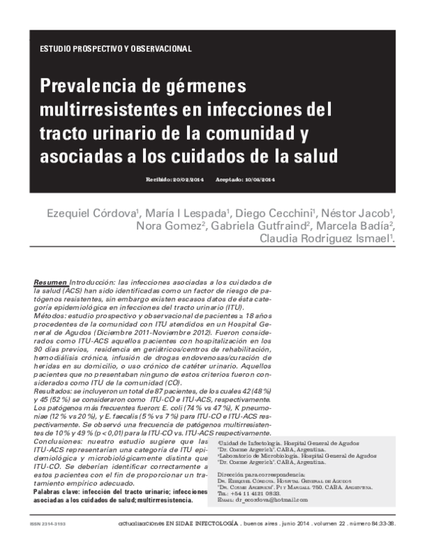 (PDF) Prevalencia de gérmenes multirresistentes en infecciones del ...